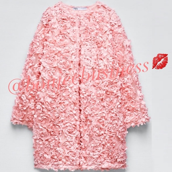 ZARA Floral Textured Coat Pink BNWT - Picture 11 of 12